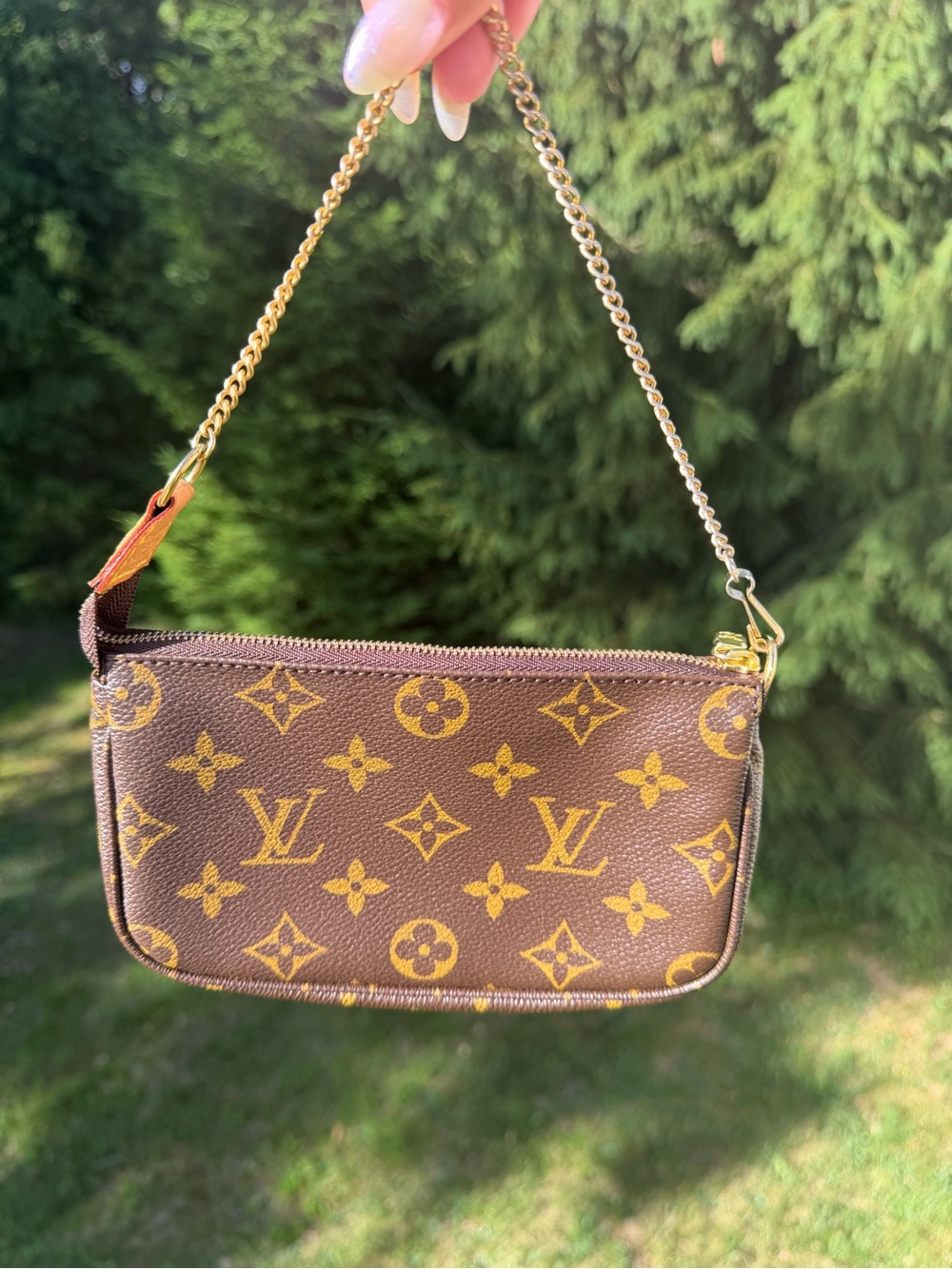 Louis Vuitton Brown Monogram Mini Pochette with Gold Chain Strap - Picture 2 of 6